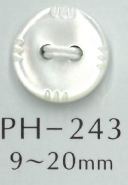 PH243 Botão De Concha Esculpida Com 2 Furos Sakamoto Saji Shoten