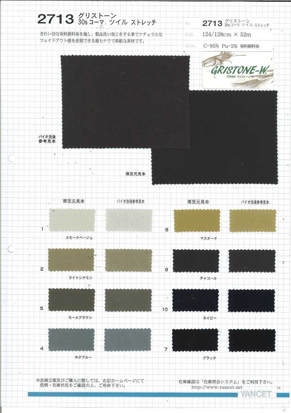 2713 Greasetone 30/- Sarja Penteada Stretch Dye Pigmento Tingido[Têxtil / Tecido] VANCET
