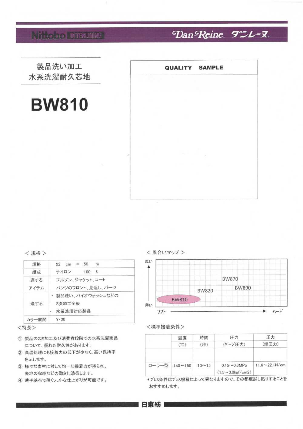 BW810 Processamento De Lavagem De Produtos Lavagem à Base De água Entretela Durável (15D)[Entrelinha] Nittobo