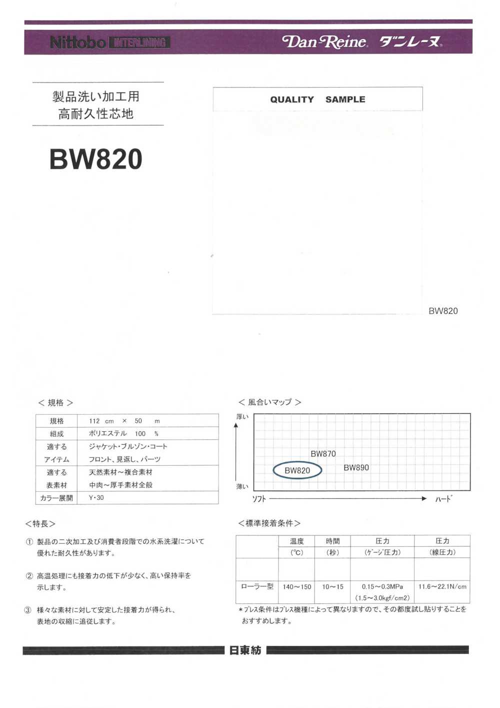 BW820 Processamento De Lavagem De Produtos/entretela Durável De Lavagem à Base De água (30D)[Entrelinha] Nittobo
