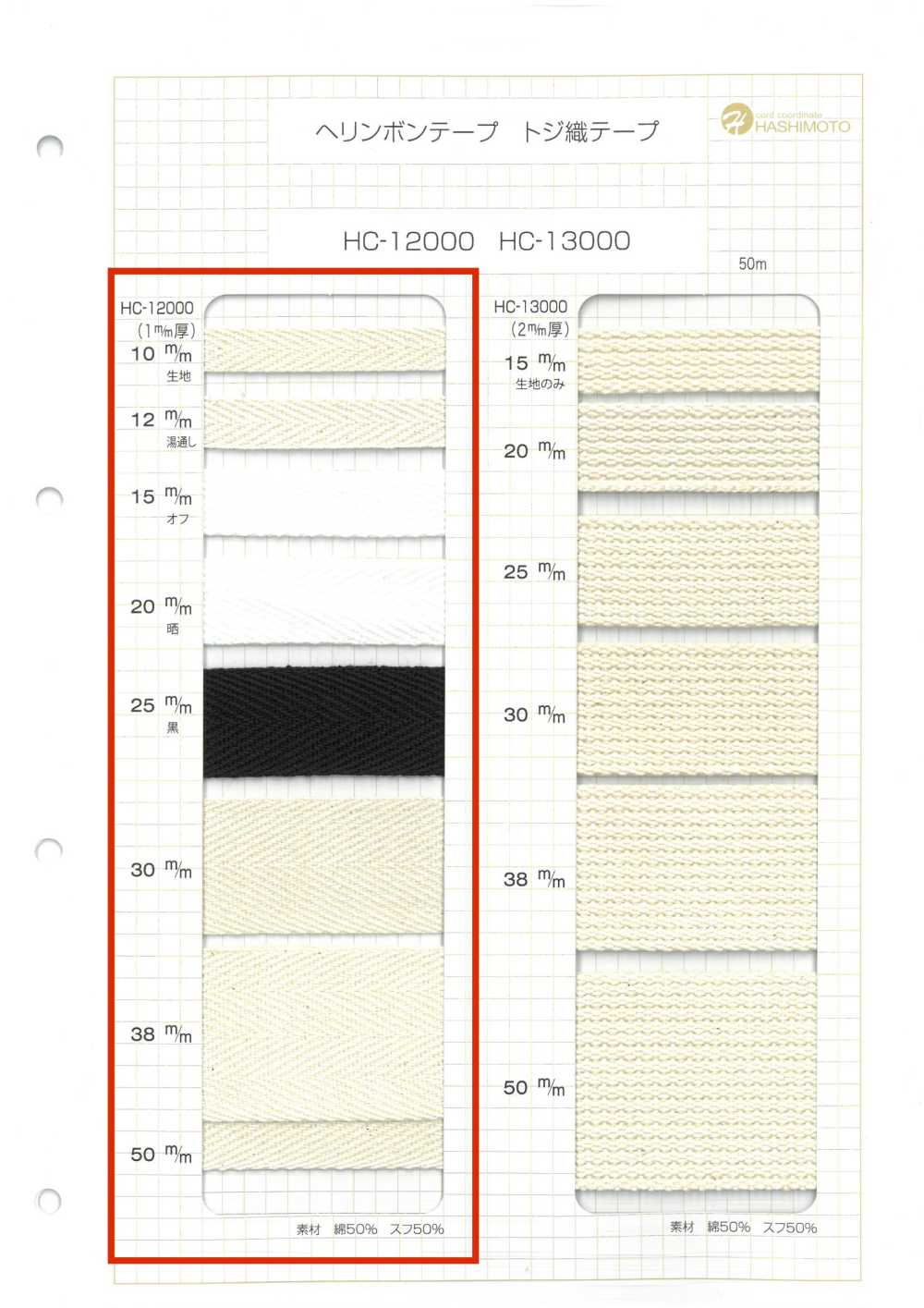 HC-12000 Fita De Algodão Espinha De Peixe De 1 Mm De Espessura[Cabo De Fita] Sem Nome