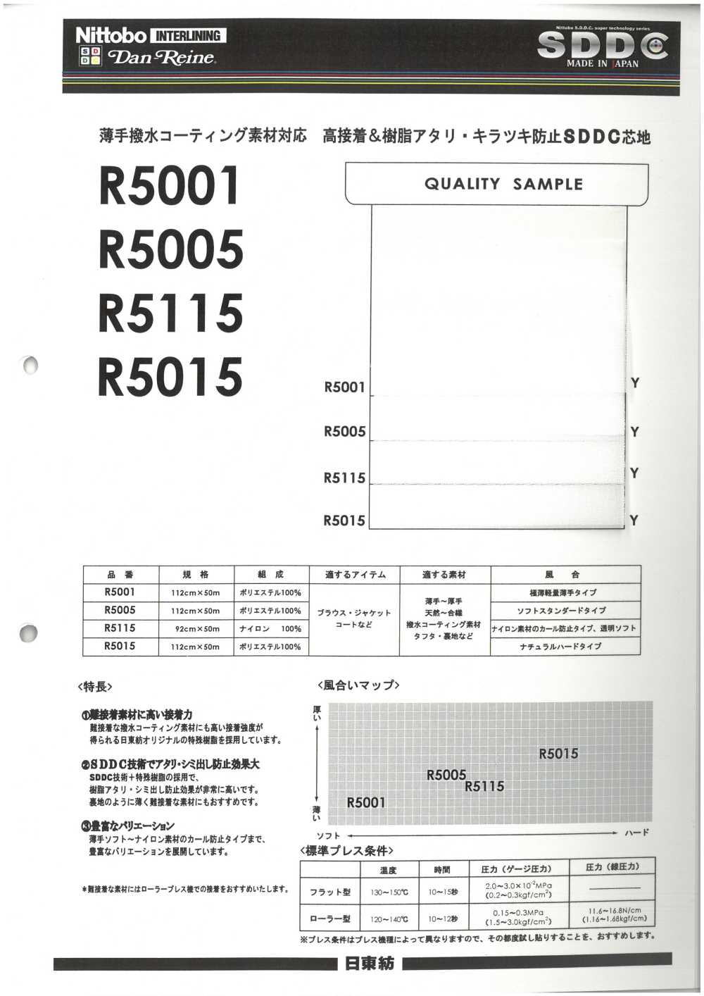 R5115 Entretela Série SDDC Compatível Com Materiais Repelentes à água E De Revestimento[Entrelinha] Nittobo