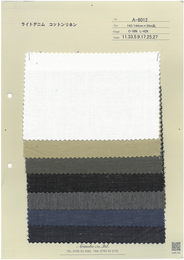 A-8012 Linho De Algodão Jeans Claro[Têxtil / Tecido] ARINOBE CO., LTD.