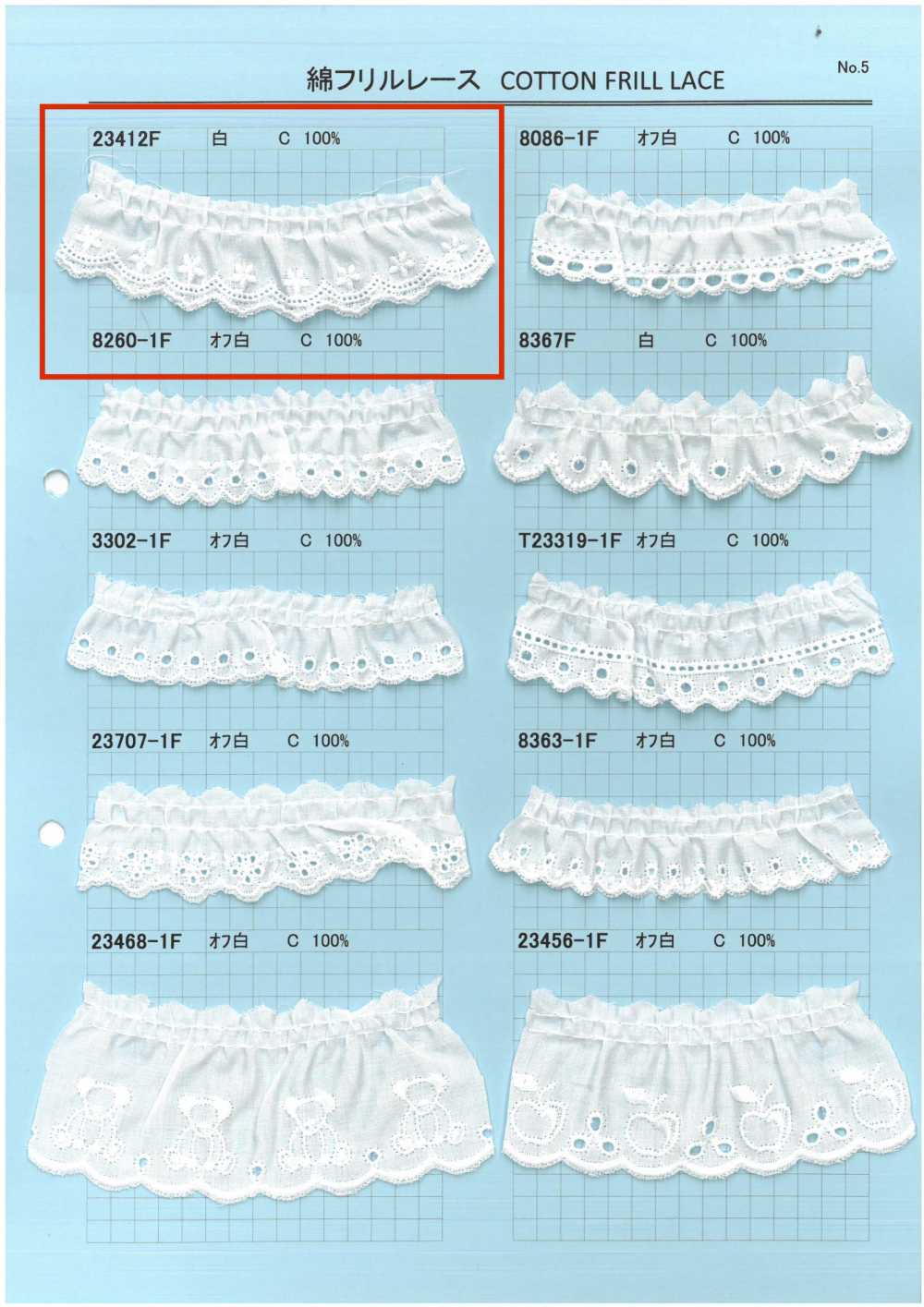 23412F Renda De Babados De Algodão Kyowa Lace