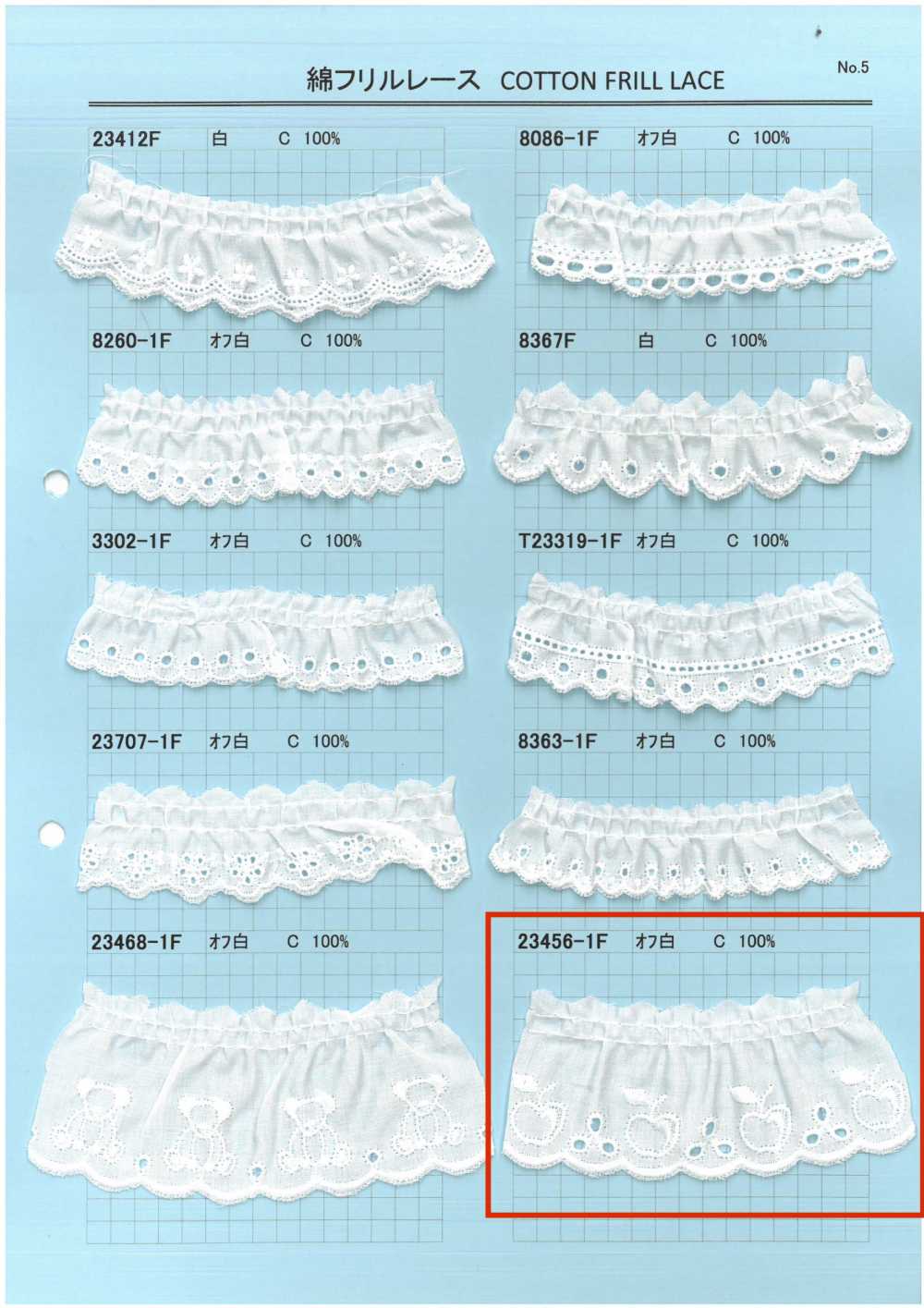 23456-1F Renda De Algodão Com Babados Kyowa Lace