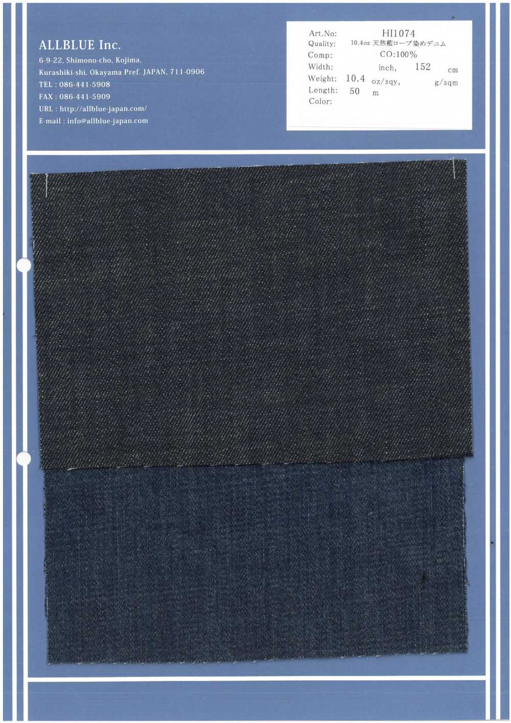 HI1074 10,4oz Denim Tingido Com Corda índigo Natural[Têxtil / Tecido] Tudo Azul