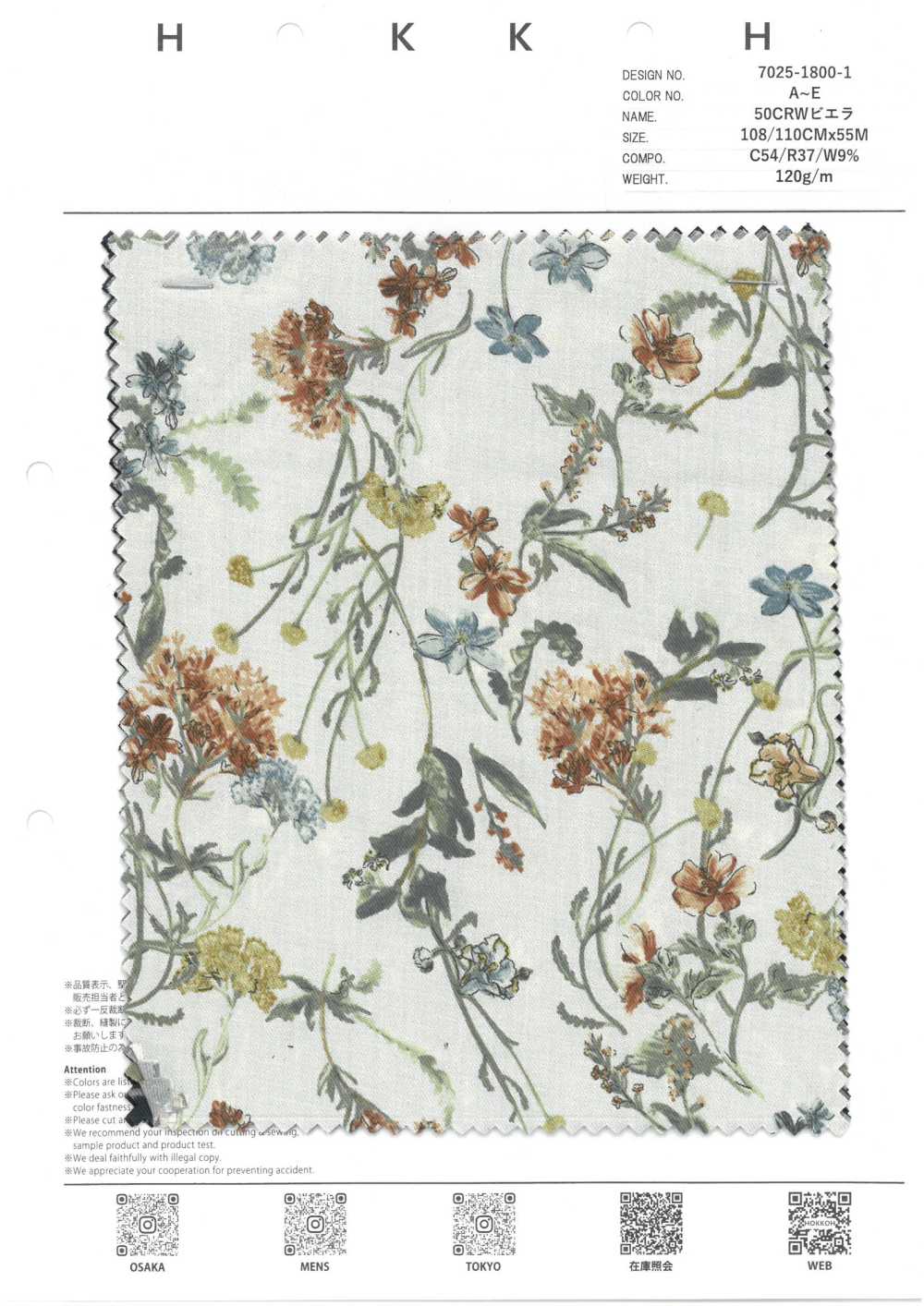 7025-1800-1 50CRW Viyella Padrão Floral Botânico[Têxtil / Tecido] HOKKOH