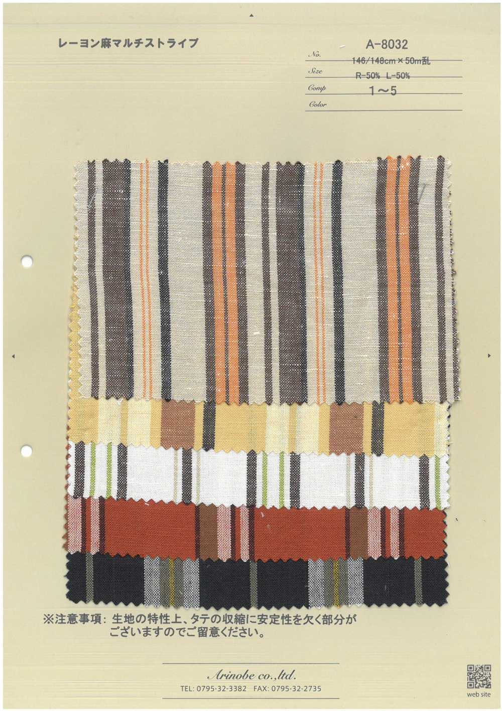 A-8032 Linho Rayon Multi-listras[Têxtil / Tecido] ARINOBE