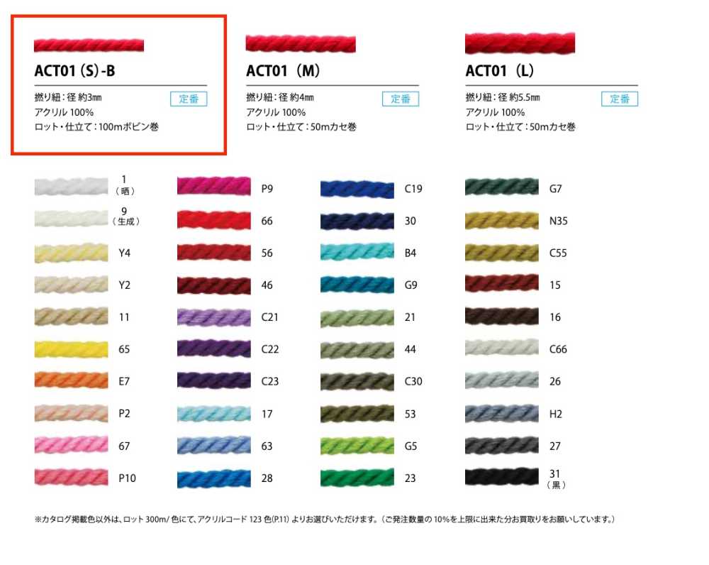 ACT01(S)-B Cordão Acrílico Torcido 3mm[Cabo De Fita] Cordon