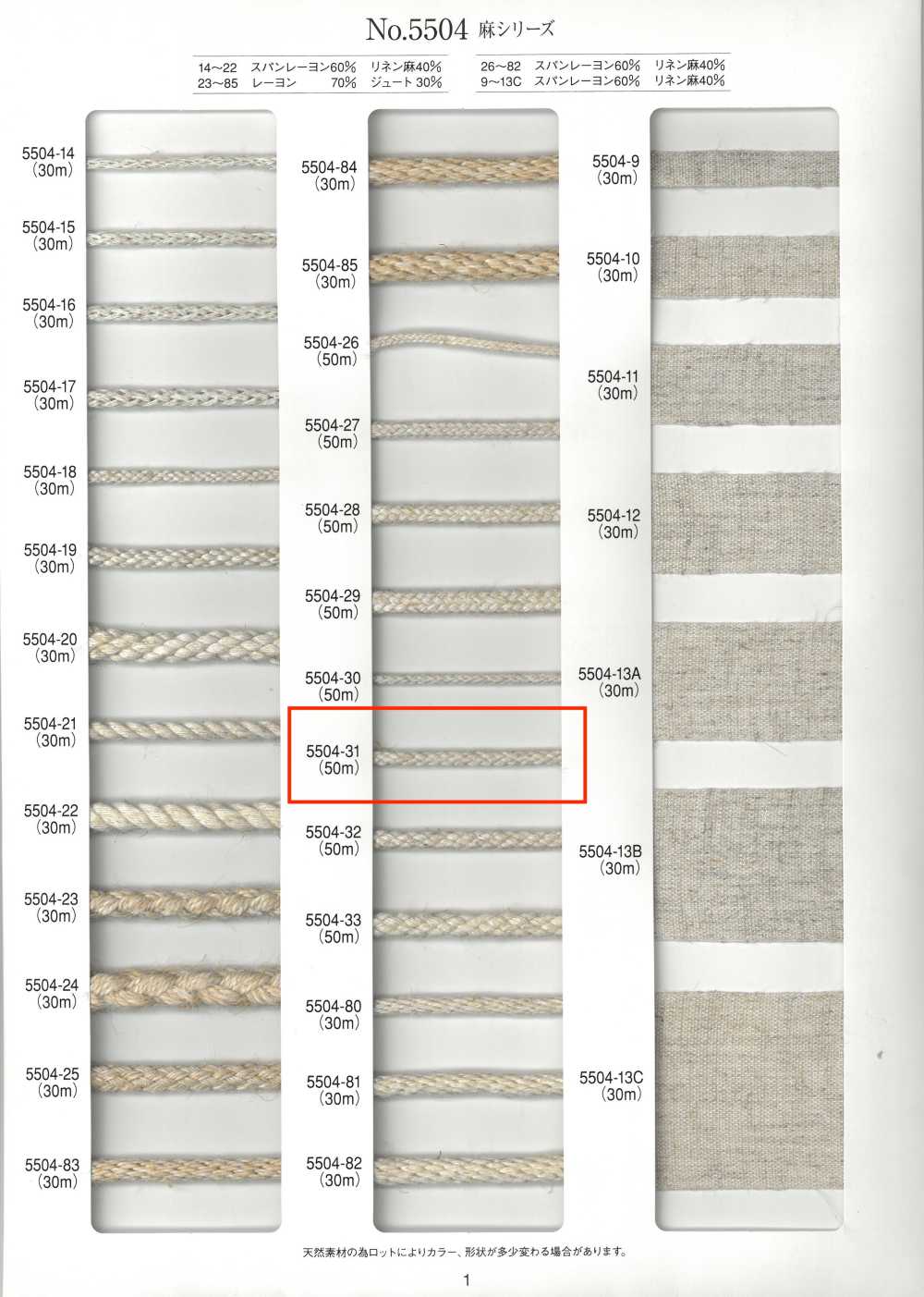 5504-31 Cordão Redondo De Oito Fios Da Série Linen[Cabo De Fita] RIVER