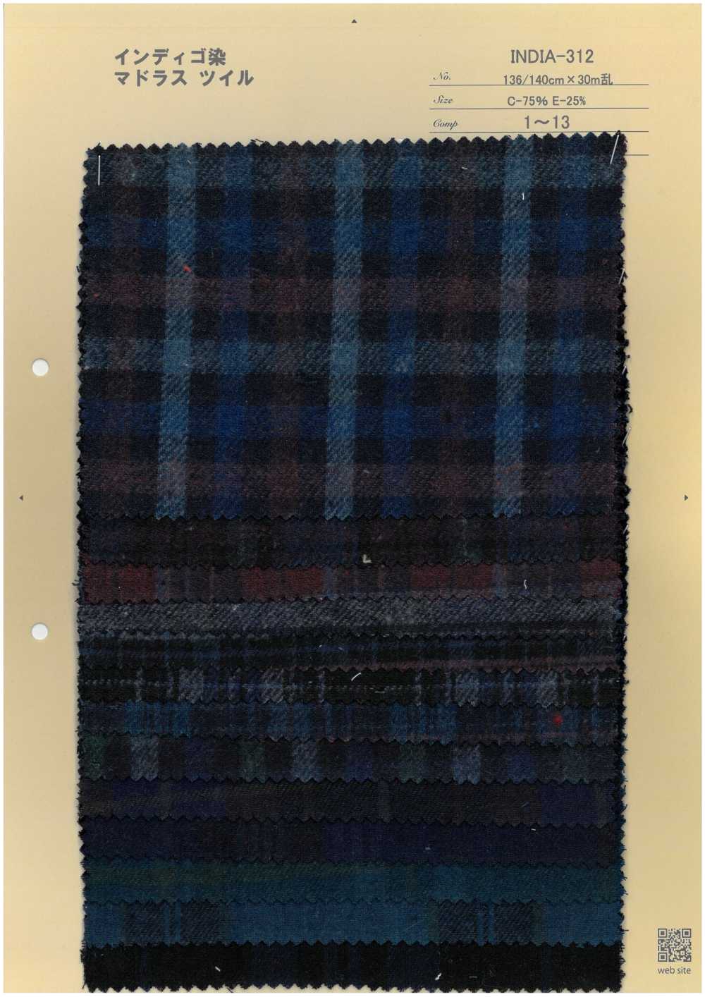 INDIA-312 Sarja Madras Tingida Com índigo[Têxtil / Tecido] ARINOBE