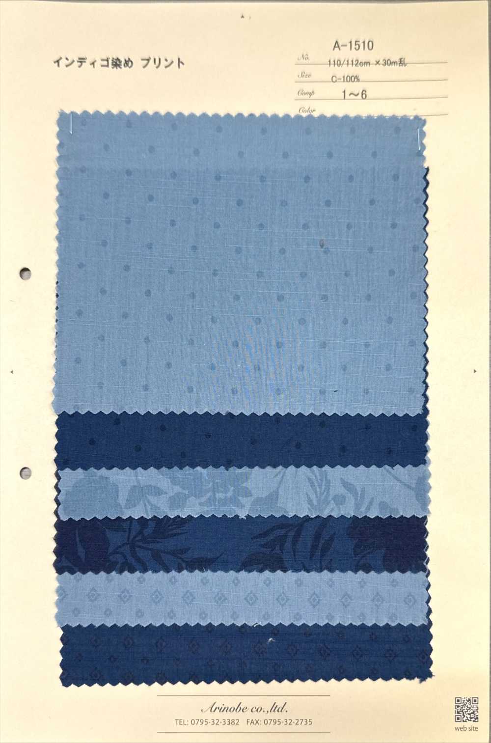 A-1510 Estampa Floral E De Bolinhas Em Índigo[Têxtil / Tecido] ARINOBE