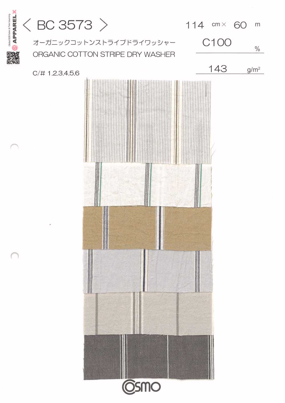 BC3573 Listras Em Algodão Orgânico, Acabamento Lavado A Seco.[Têxtil / Tecido] COSMO TEXTILE