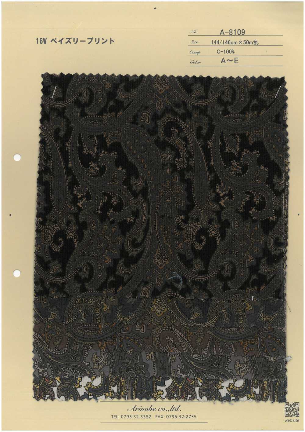 A-8109-OUTLET Veludo Cotelê 16W Com Estampa Paisley[Têxtil / Tecido] ARINOBE