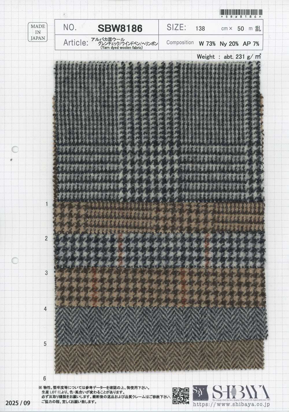 SBW8186 Lã mescla de alpaca xadrez Glen/xadrez janela/espinha de peixe[Têxteis / Tecidos] SHIBAYA