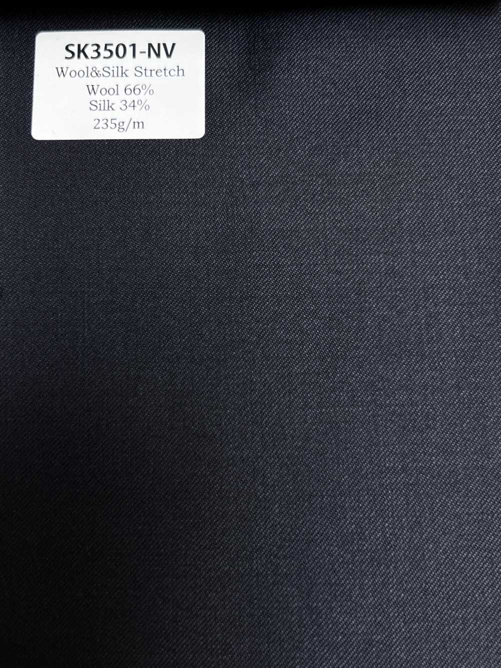 SK3501-NV Seda e lã stretch padrão, azul-marinho, fabricado no Japão[Têxtil] HOSOI SYOJI