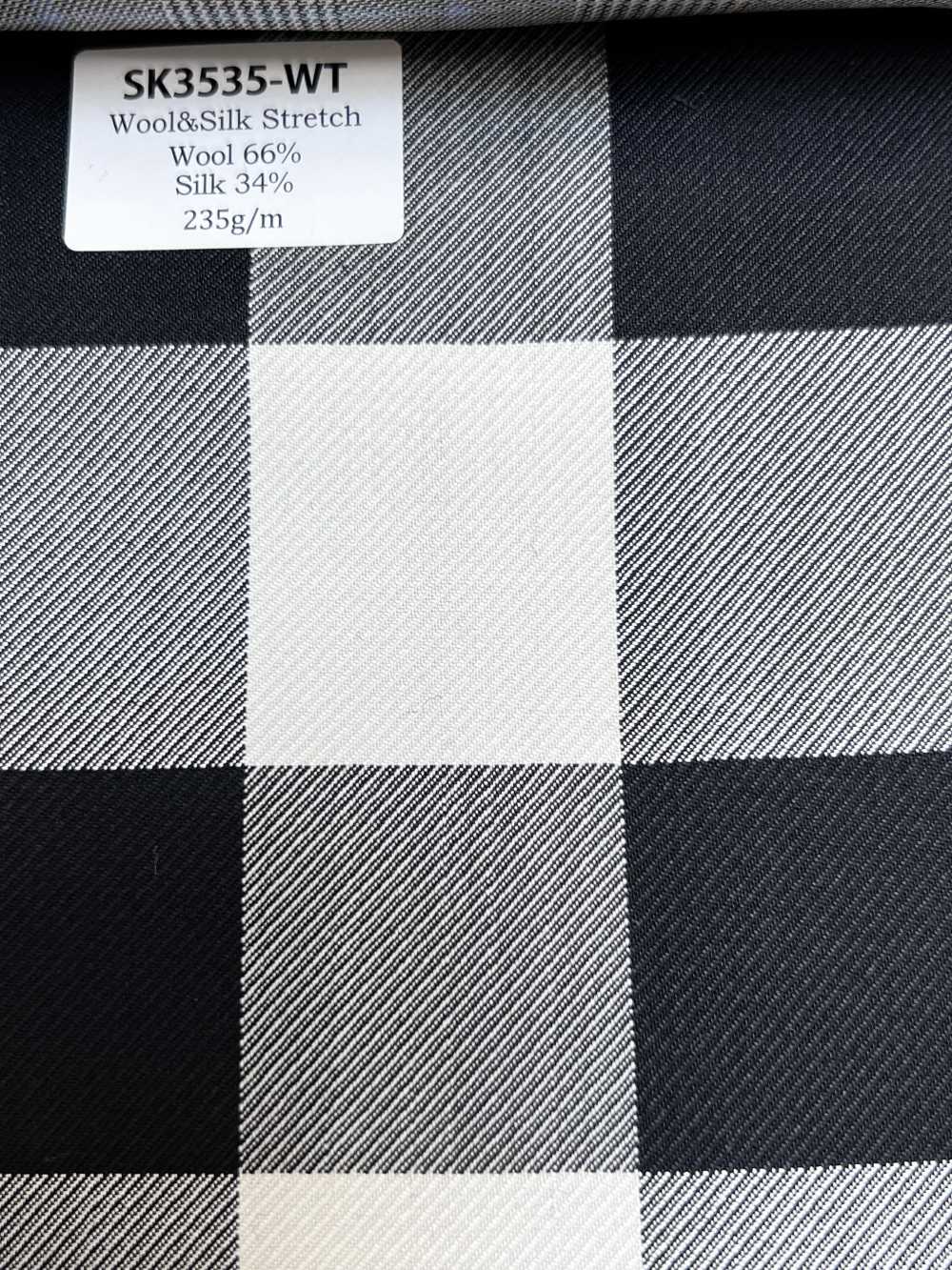 SK3535-WT Xadrez branco clássico em seda e lã com elasticidade, fabricado no Japão[Têxtil]