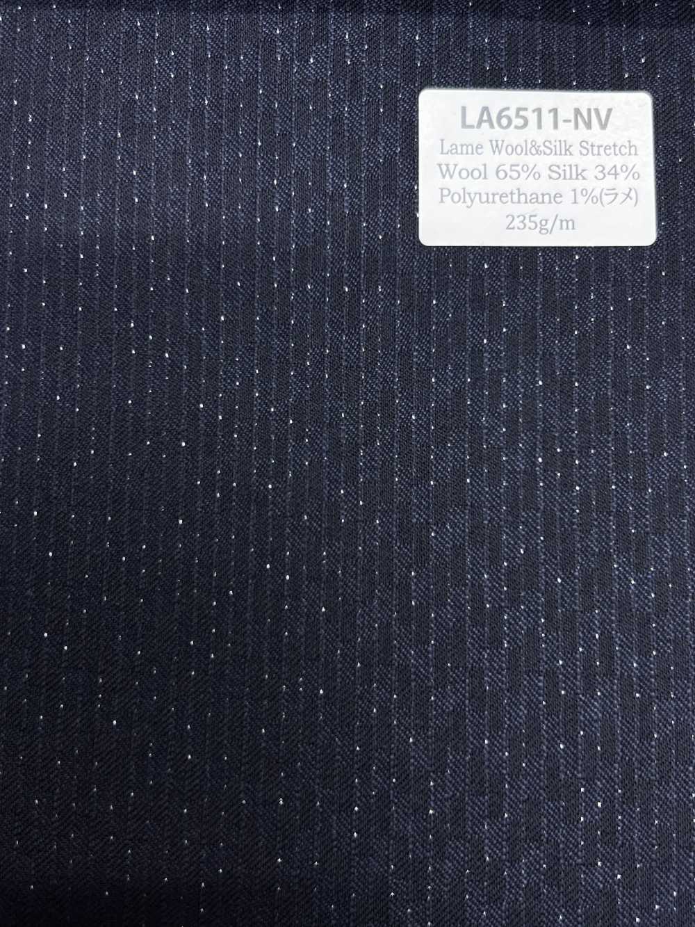LA6511-NV Listra azul-marinho de seda, lamê, lã stretch fabricada no Japão[Têxtil] HOSOI SYOJI