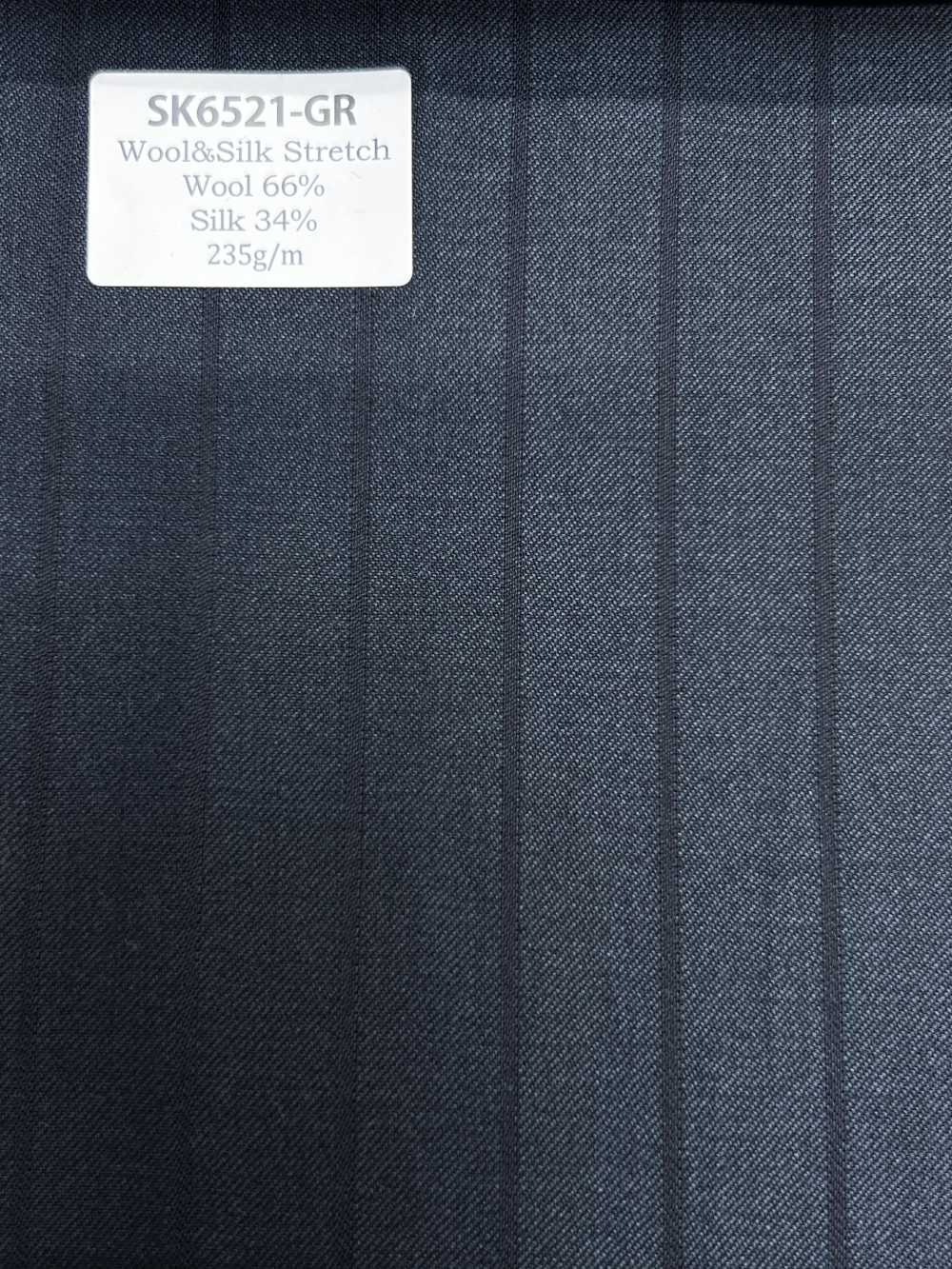 SK6521-GR Listrado verde elástico de seda e lã, fabricado no Japão[Têxtil] HOSOI SYOJI