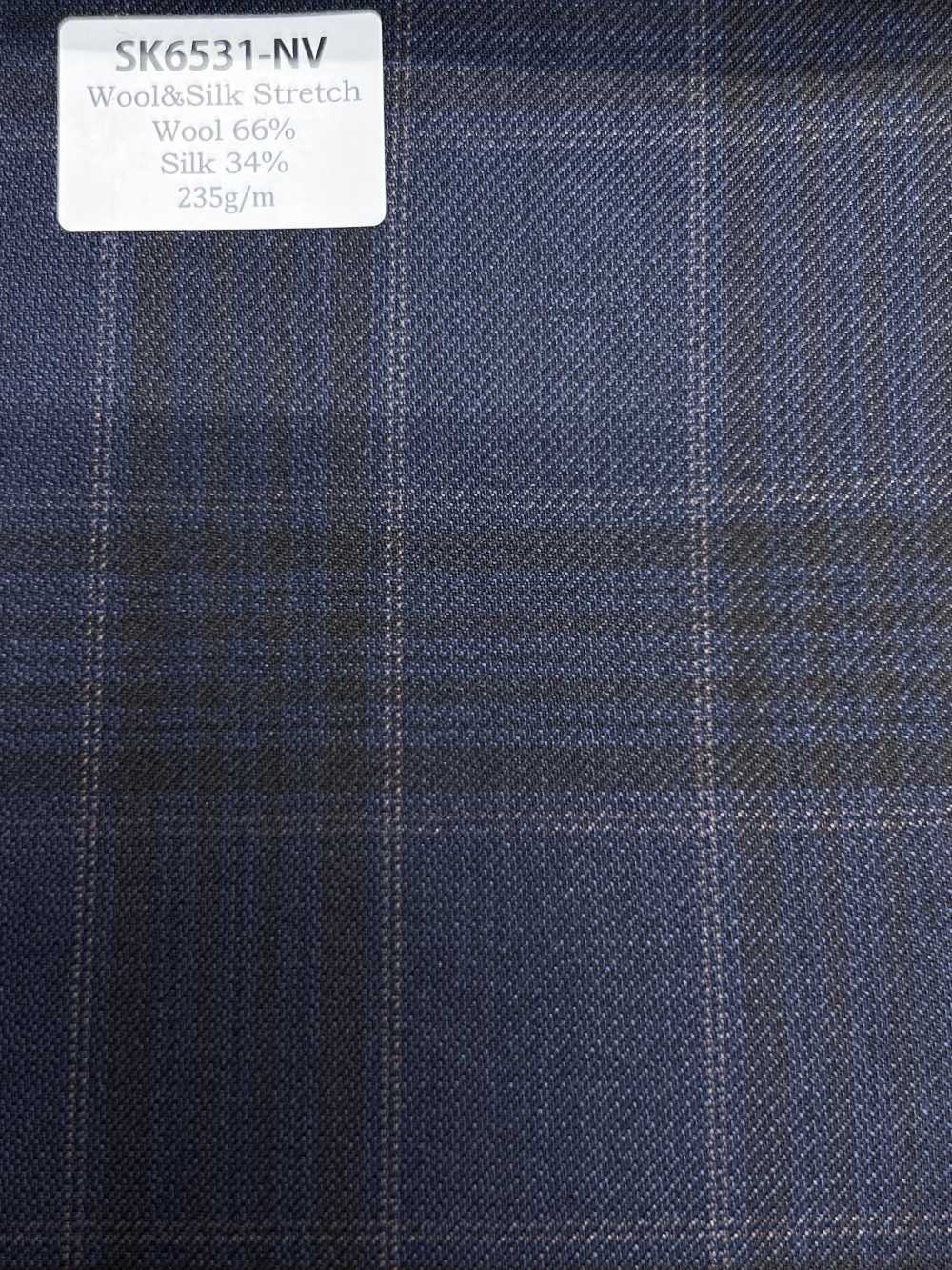 SK6531-NV Xadrez azul-marinho elástico de seda e lã fabricado no Japão[Têxtil] HOSOI SYOJI