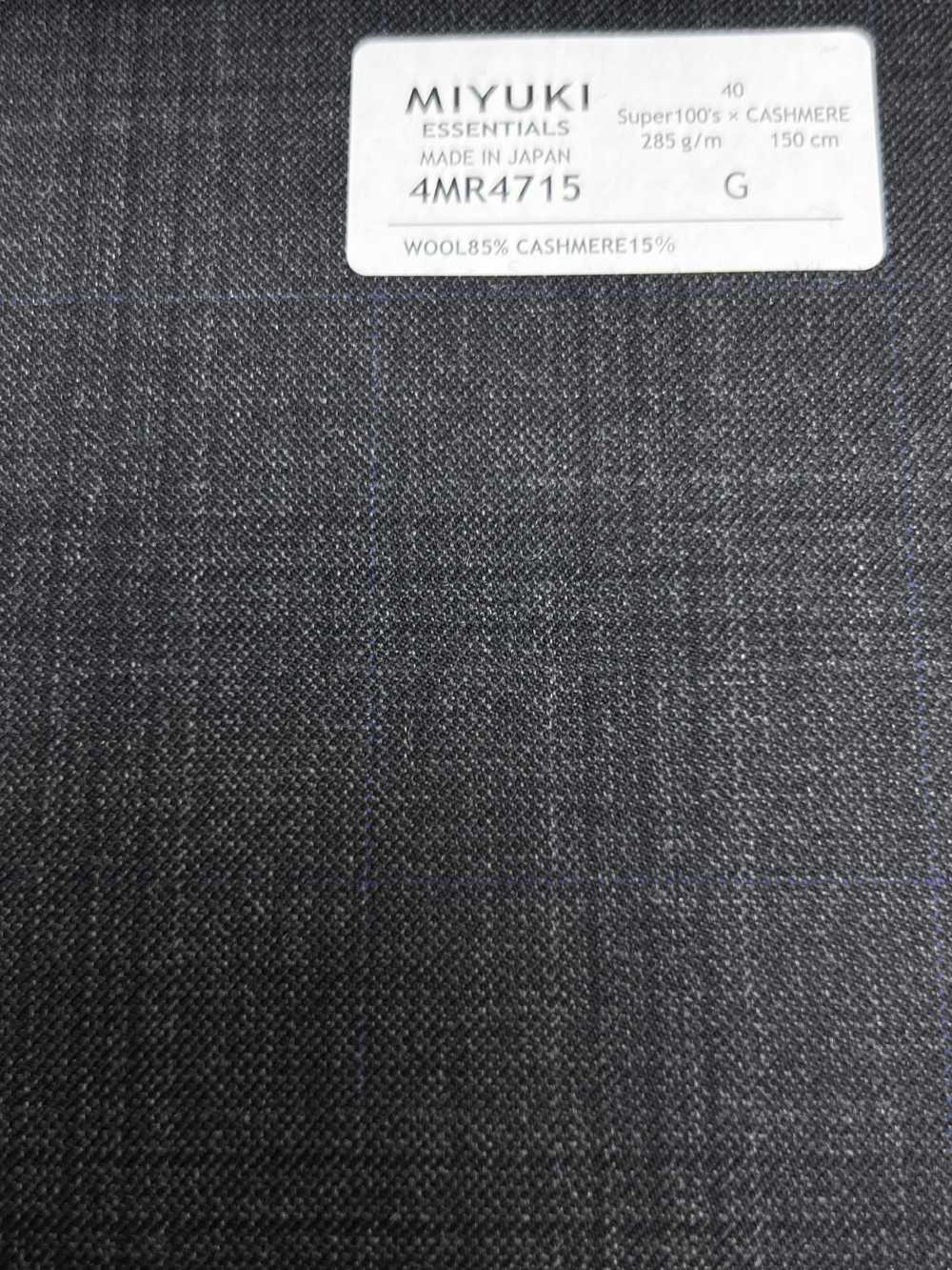 4MR4715 26AW Super100's × Caxemira Xadrez Cinza Carvão Heaven Gray[Têxtil] Fábricas De Lã Miyuki