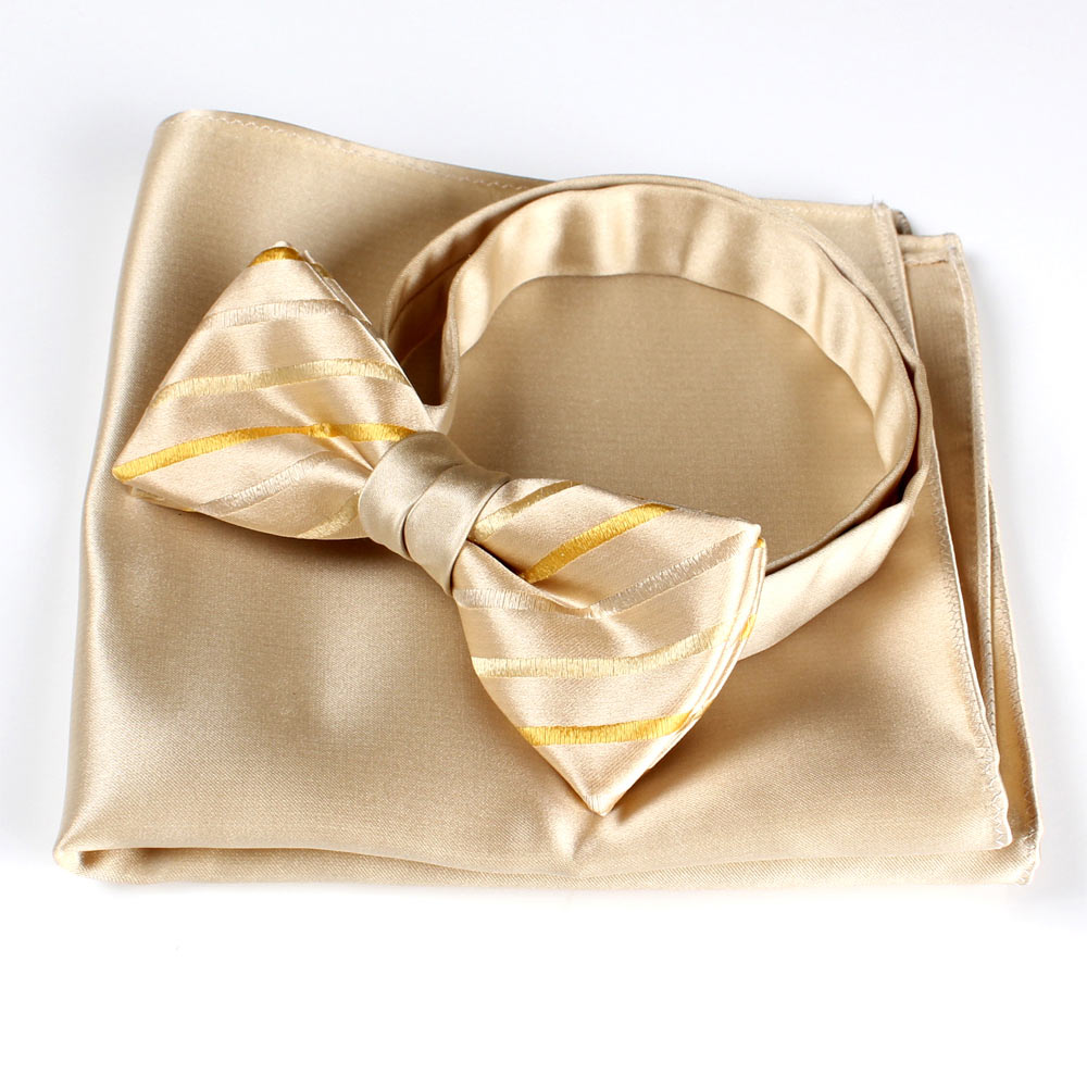VBF-07 VANNERS Têxtil Usado Gravata Borboleta Padrão Listrado Champanhe Dourado[Acessórios Formais] Yamamoto(EXCY)