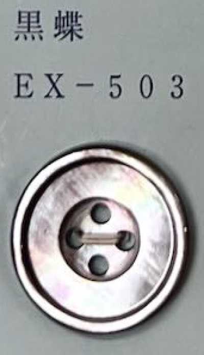 EX503 Botão de madrepérola preta com borda e 4 furos