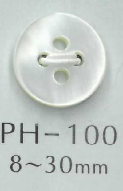 PH100 Botão plano de madrepérola com 4 furos