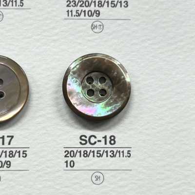 SC18 Botão brilhante de 4 furos em material natural de concha