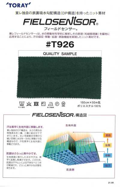 T926 Tecido de malha TORAY Field Sensor® para roupa íntima (tipo felpudo)