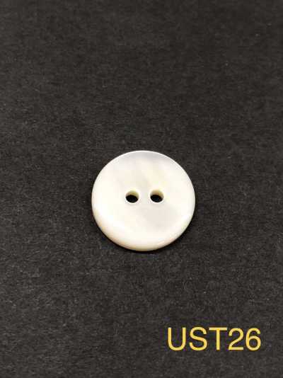 UST26 Material natural, tingido, feito de concha Takase, frontal com 2 furos, botão brilhante