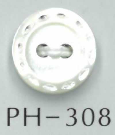PH308 Botão de concha gravado, estilo Stitch, de 2 furos