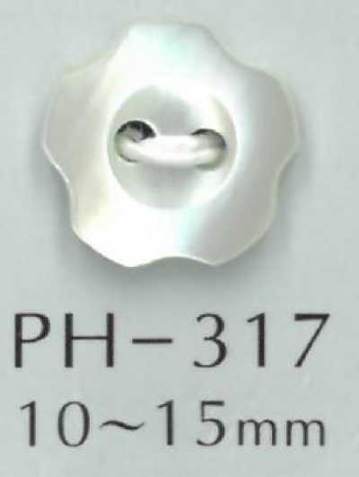 PH317 Botão de concha em formato de flor com 2 furos