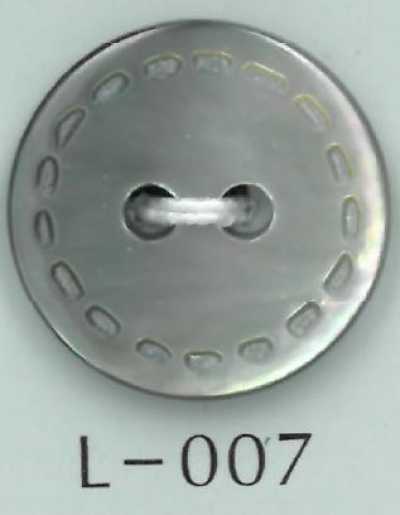 L-007 Botão de concha gravado, estilo Stitch, de 2 furos