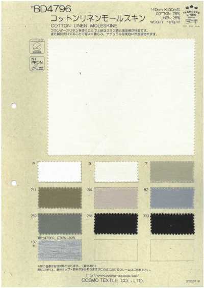 BD4796 Moleskin de algodão e linho