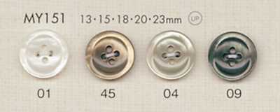 MY151 DAIYA BUTTONS Botão de poliéster com efeito de madrepérola, com aro e quatro furos