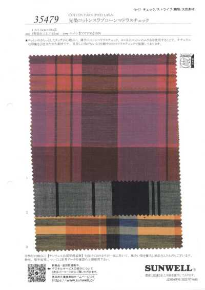 35479 Xadrez Madras em Lawn de Algodão Slub Tingido em Fio