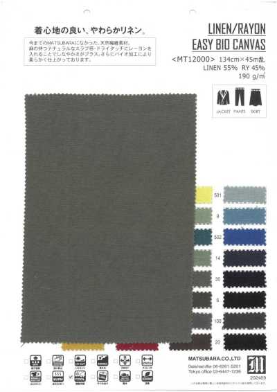 MT12000 Tela canvas leve de linho e rayon bioprocessada
