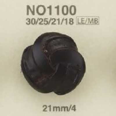 NO1100 Botão de haste com argola retangular e meia-argola em couro/latão