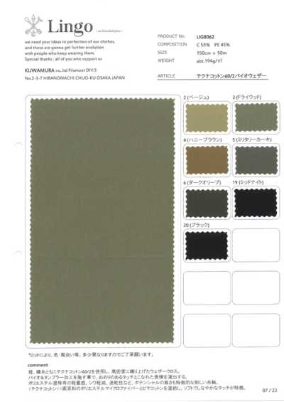 LIG8062 Tekuna Tecido de Algodão 60/2 Bio Weather Cloth