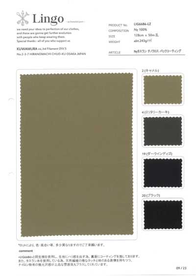 LIG6686-LZ Tecido Chino Taslan de Nylon, Revestido no Avesso