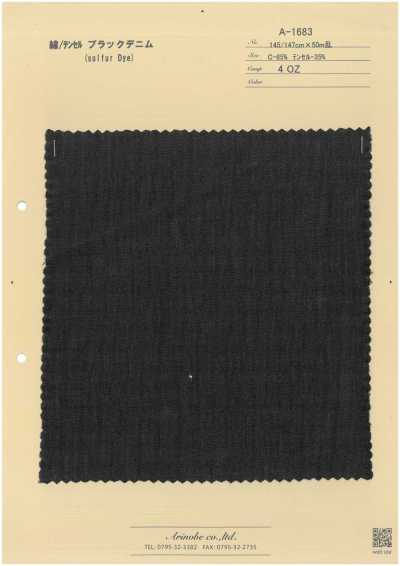 A-1683 Denim preto de algodão/Tencel (tingimento a enxofre)