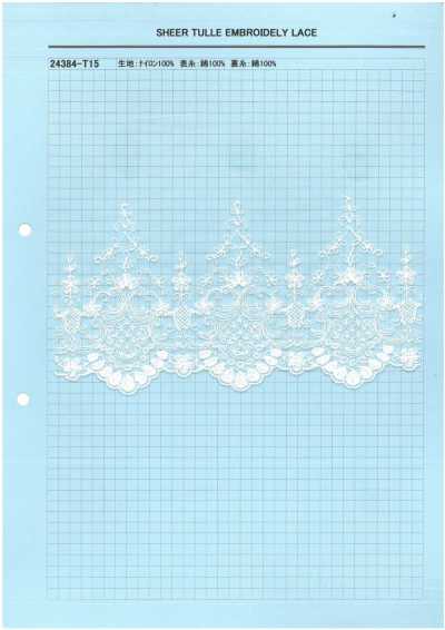 24384-T15 Renda bordada em tule transparente
