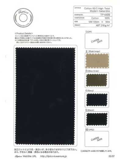 TP-4499 Gabardine Moderna de Alta Torção 60/2 de Algodão