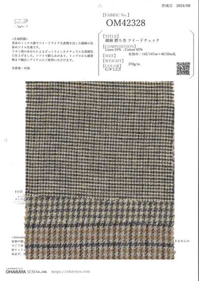 OM42328 Xadrez tweed mescla torcido de algodão e linho