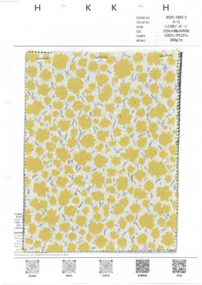 8025-1865-2 Malha jacquard de três cores com pequenas flores densas