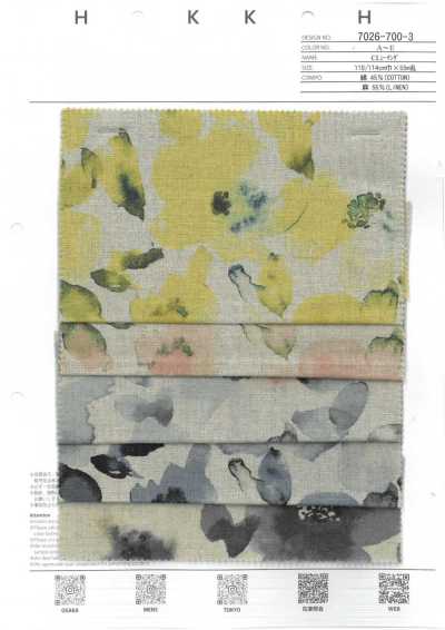 7026-700-3 CL Tecido cru Flores em aquarela
