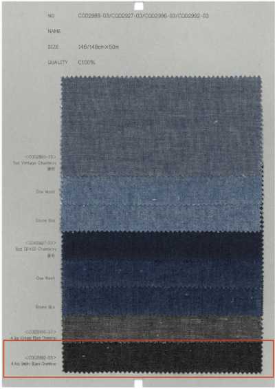 COD2992-03 Chambray preto fumê 4,4 oz