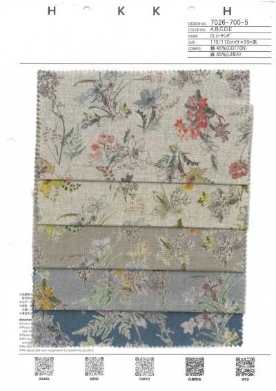 7026-700-5 CL tecido cru com padrão floral em aquarela