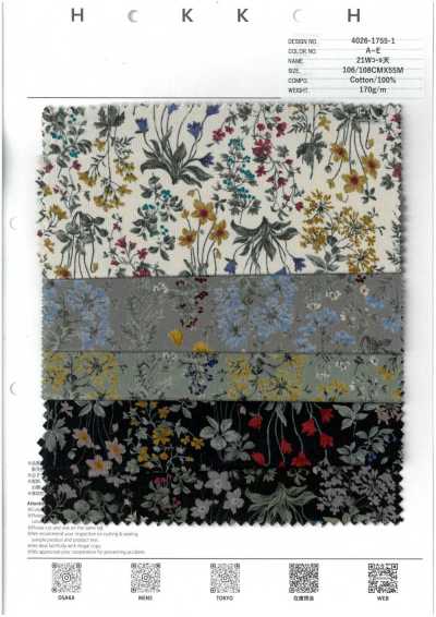 4026-1755-1 Veludo cotelê 21W com estampa floral pequena